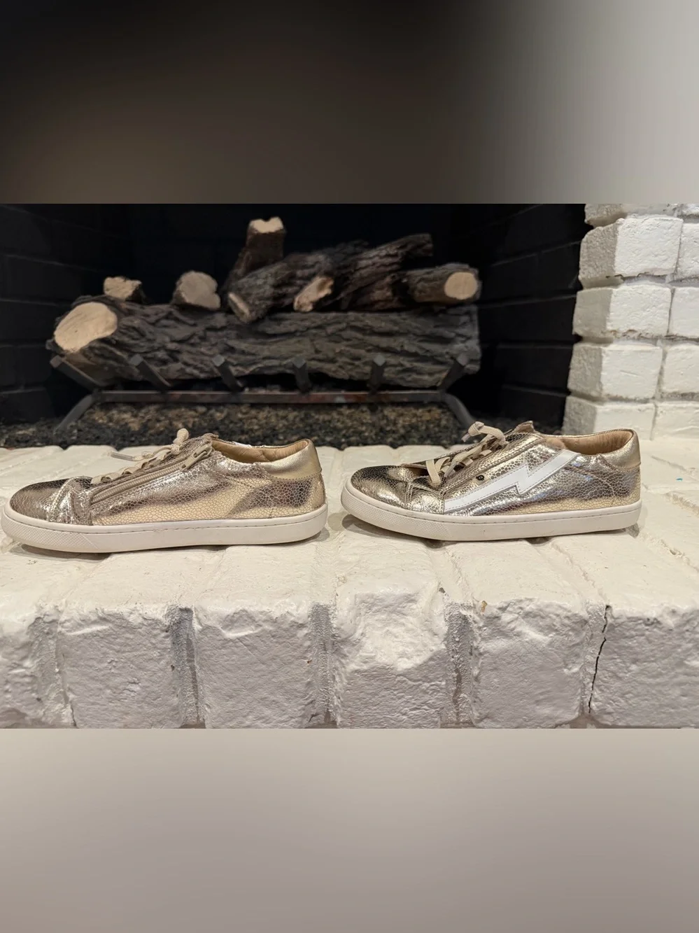 Girls Metallic Gold Lace-Up Sneakers with White Accent